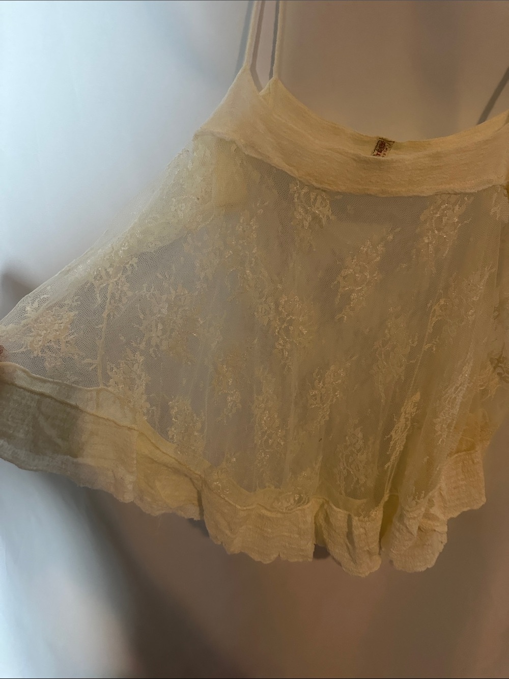Free people Ivory Lace Ruffle-Trim Spaghetti Strap Cami - Picture 2 of 5